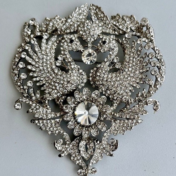 vintage double bird rhinestone brooch ... clear rhinestones, love birds - Picture 2 of 8